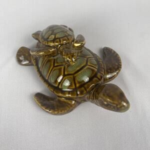 Ceramic Turtle Figurine with Baby - Collector's Item